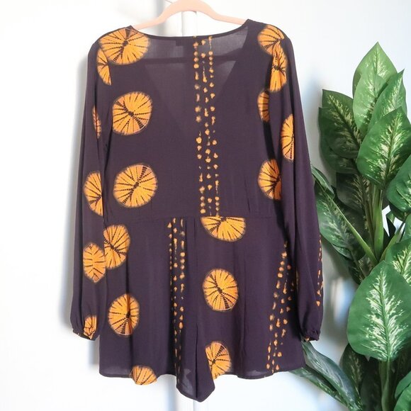 Lulus Adventuresome Dark Purple & Orange Tie-Dye Long Sleeve Romper Size XS - Picture 6 of 14
